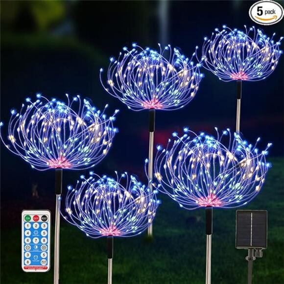 5 Pack Outdoor Solar Garden Lights, Solar Firework Light 600 LED Waterproof - Picture 8 of 8